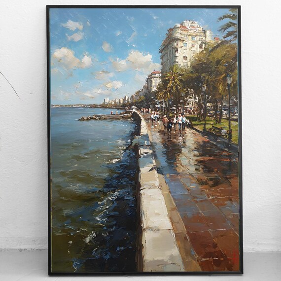 Montevideo Coastal Art Print Uruguay Rambla Wall Decor South America Cityscape Painting Instant Travel