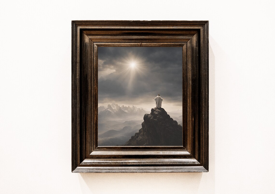 Jesus Christ On The Mountain Vintage Art Print - Image 2