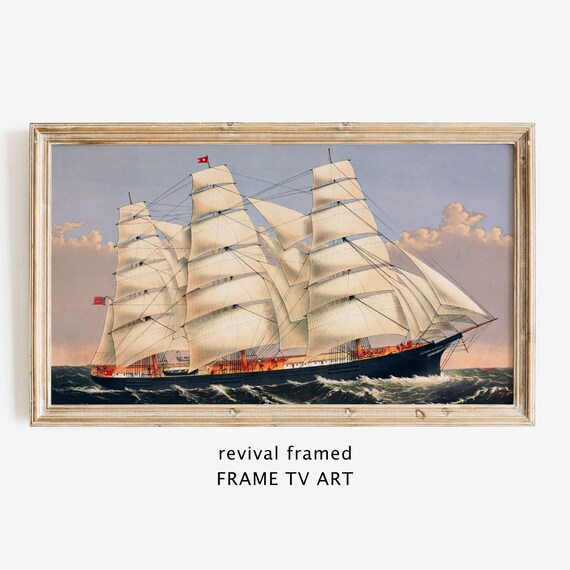 Tall Clipper Ship with Full White Sails on the Open Ocean Poster