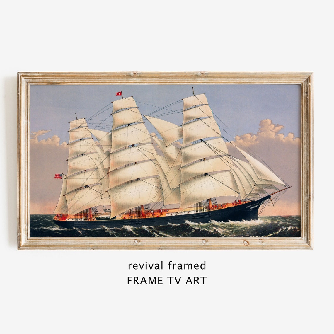 Tall Clipper Ship with Full White Sails on the Open Ocean Poster