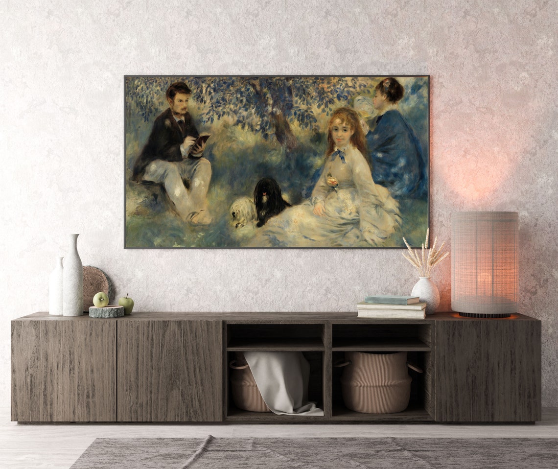 Impressionist Garden Gathering Family with Dogs in Sunlight Poster - Image 4
