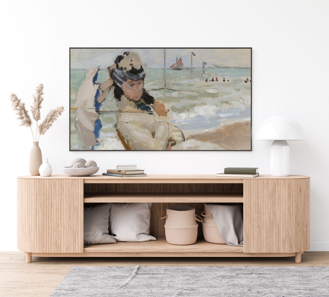 Claude Monet Woman with Parasol Beach Impressionist Seaside Painting Poster - Image 3