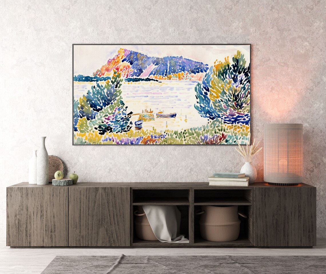 Colorful Fauvist Harbor with Boats Watercolor Coastal Poster - Image 2