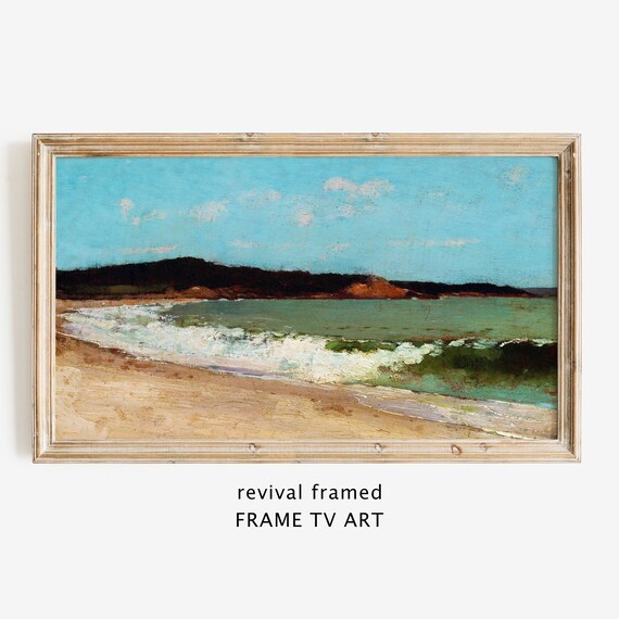 Turquoise Waves Breaking on a Sandy Beach Seascape Oil Poster