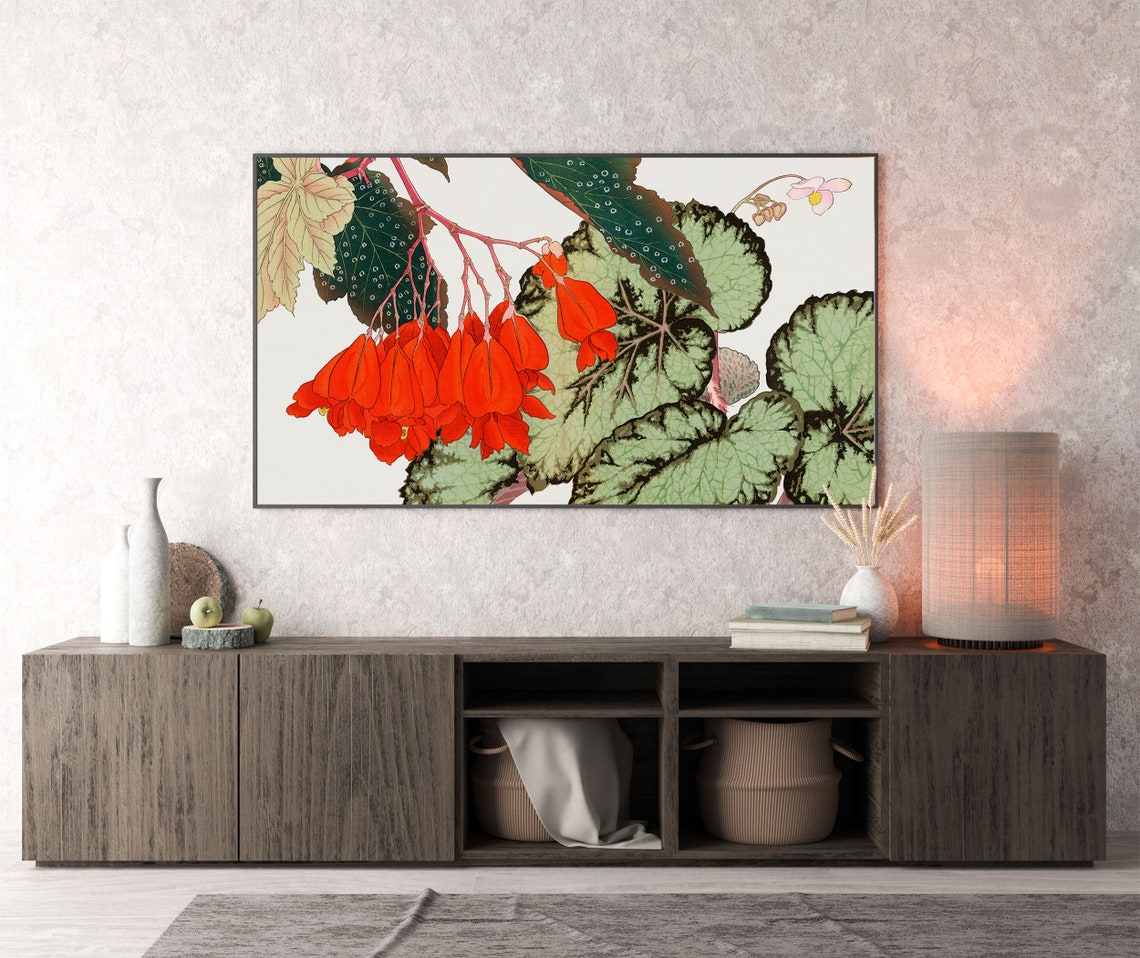 Red Begonia Blooms Vintage Botanical Illustration Floral Art Poster - Image 2
