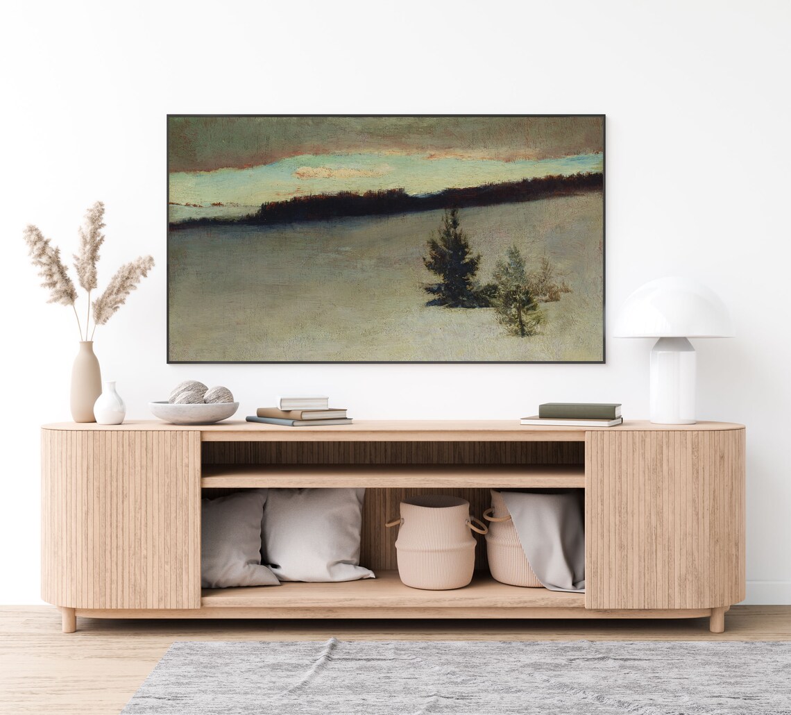 Winter Snowfield Evergreens Dusk Tonalist Minimalist Snow Landscape Poster - Image 4