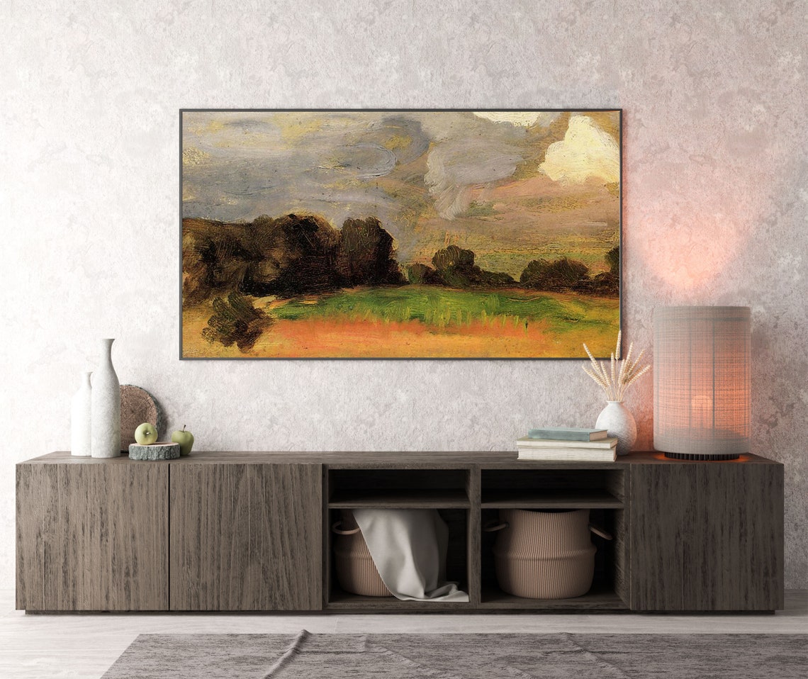 Rustic Golden Field Landscape under a Dramatic Stormy Sky Poster - Image 4