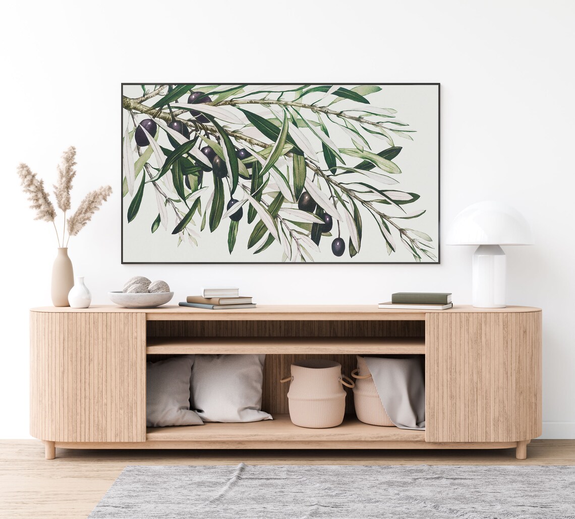 Olive Branch Watercolor with Black Olives Botanical Kitchen Poster - Image 2
