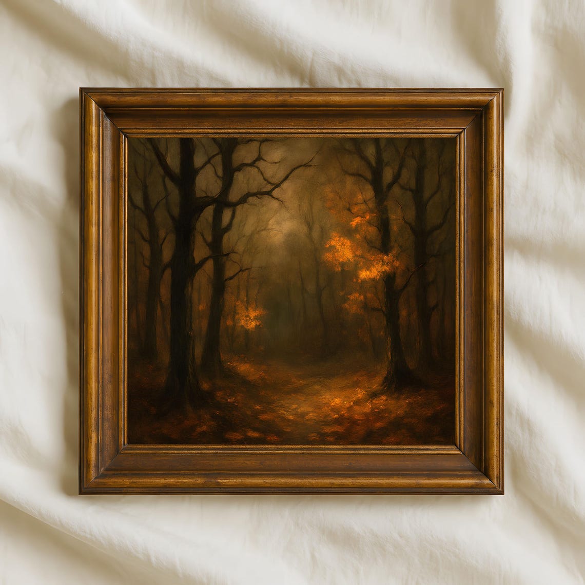 Dark Forest Bare Trees Orange Glow Moody Gothic Autumn Wall Print