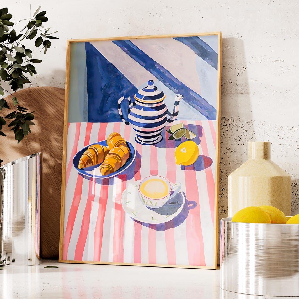 Fresh Croissant And Tea Brunch Cafe Still Life Kitchen Art Poster