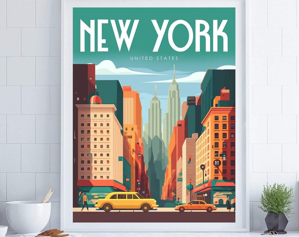 New York Retro Travel Poster, Manhattan Wall Art Print