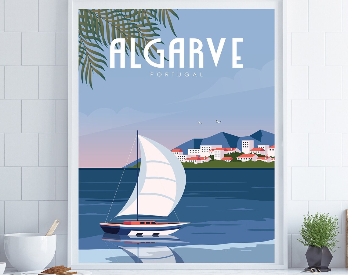 Algarve Travel Poster, Portugal Coastal Wall Art