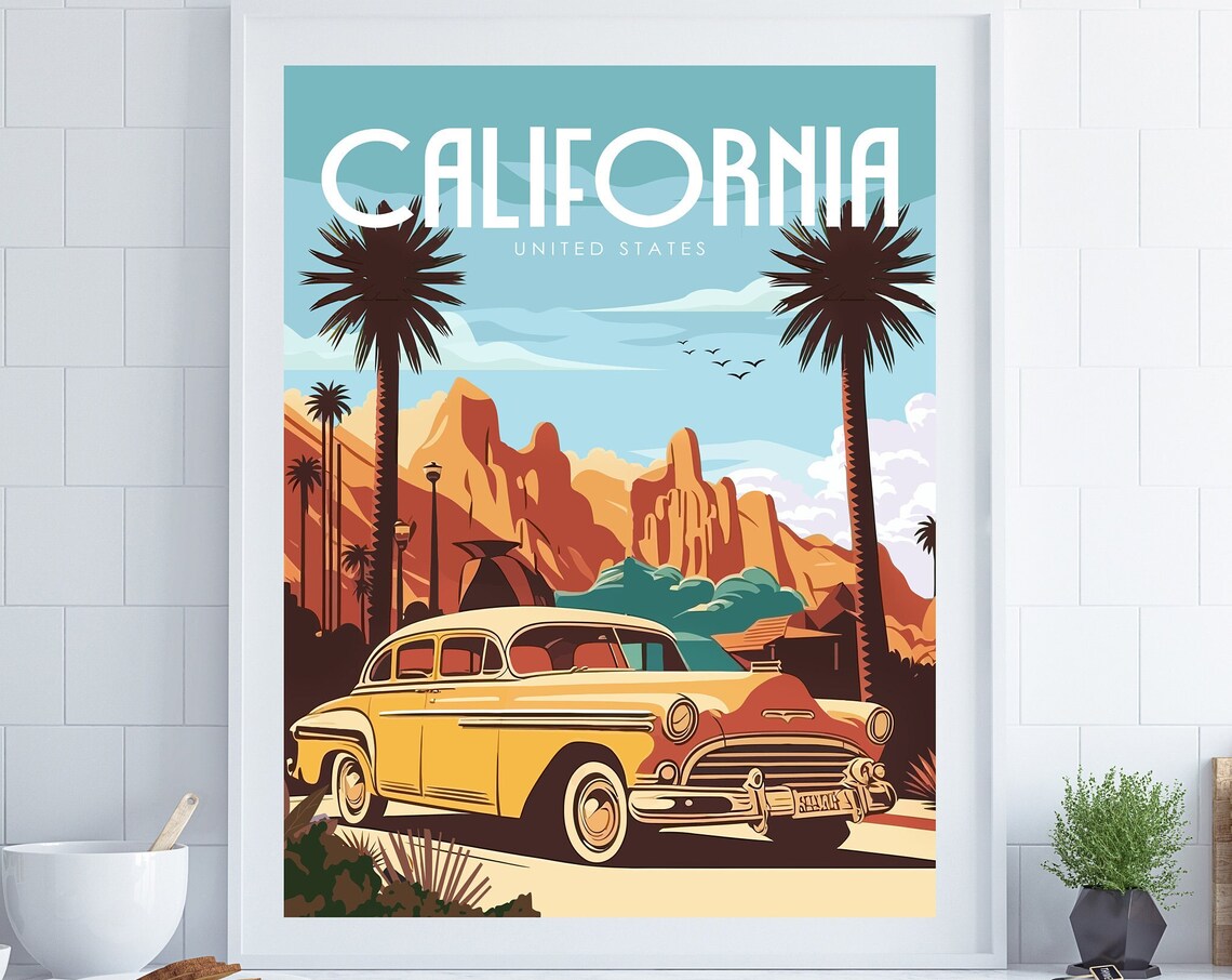 California Poster California Wall Art Travel Wall Art Retro Wall Art Retro Travel Poster Large Travel Print New Home Gift Us Gift