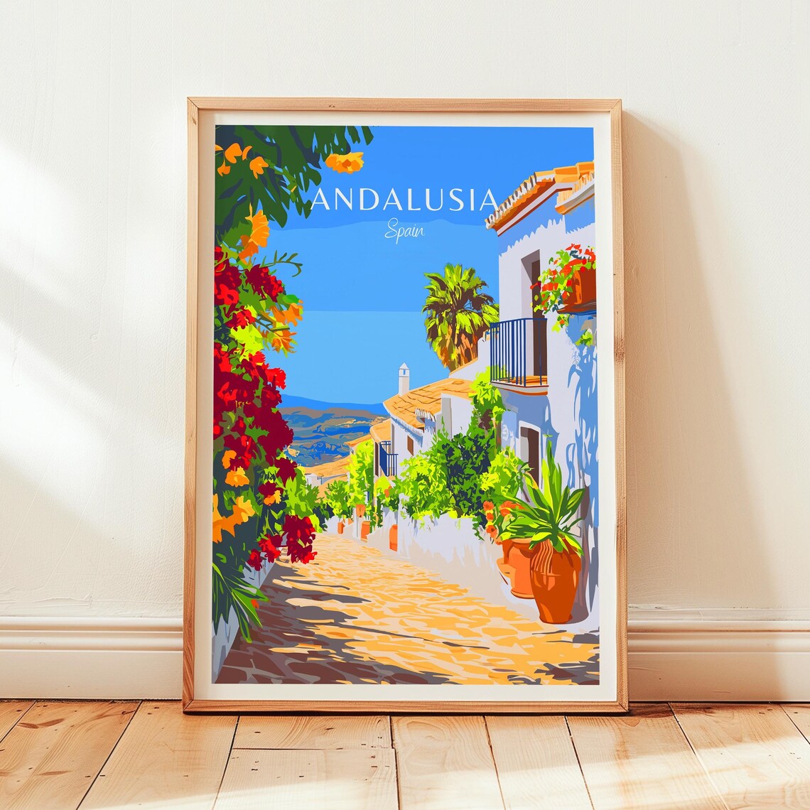 Andalusia Spain Flower Lined Old Cobbled Lane Travel Art Poster