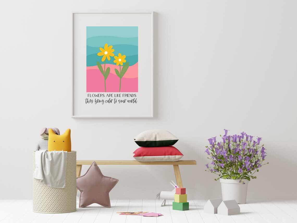 Flowers Are Like Friends Bring Color To Your World Floral Quote Poster - Image 2