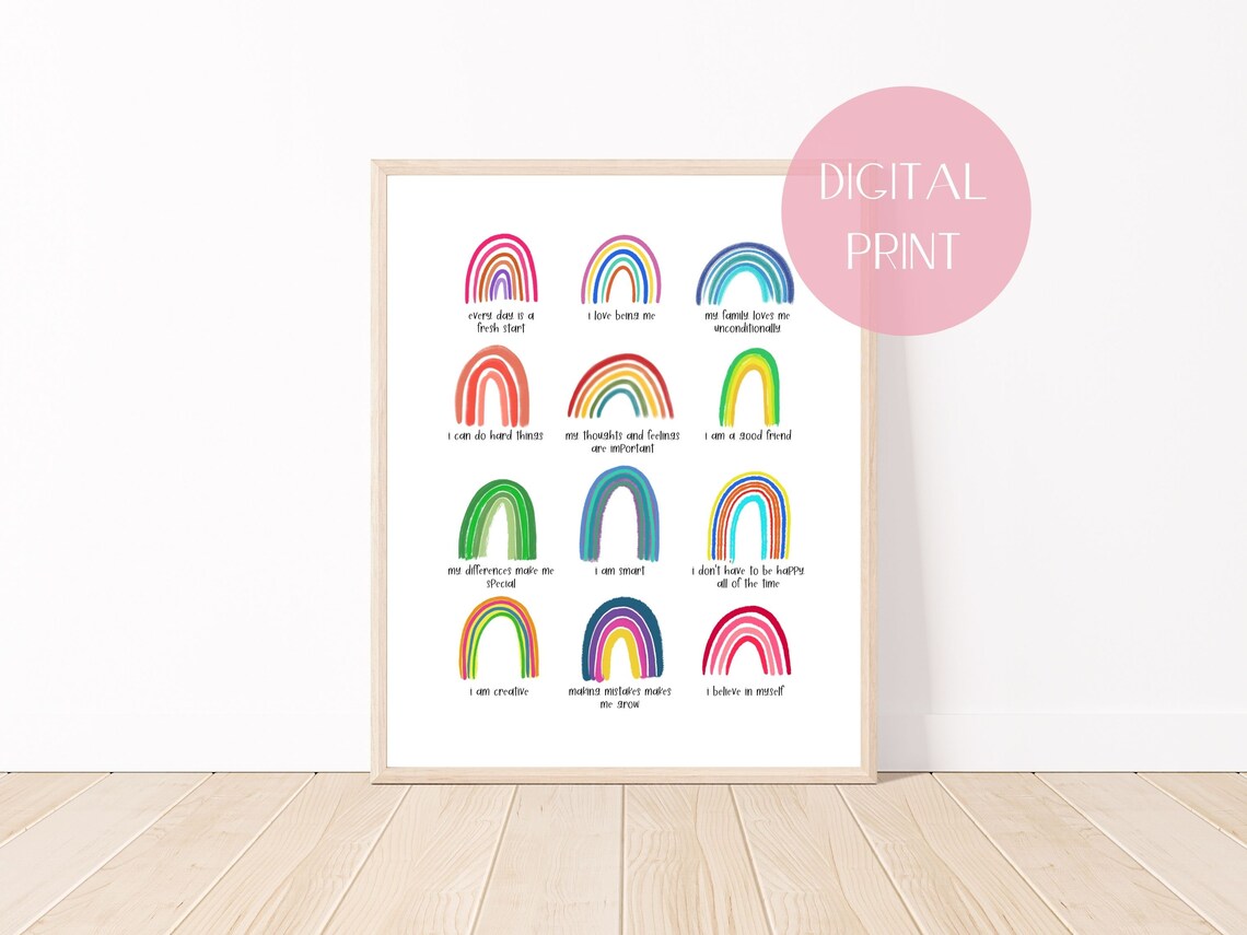 Child Affirmations Rainbow, Kids Room Daily Affirmations
