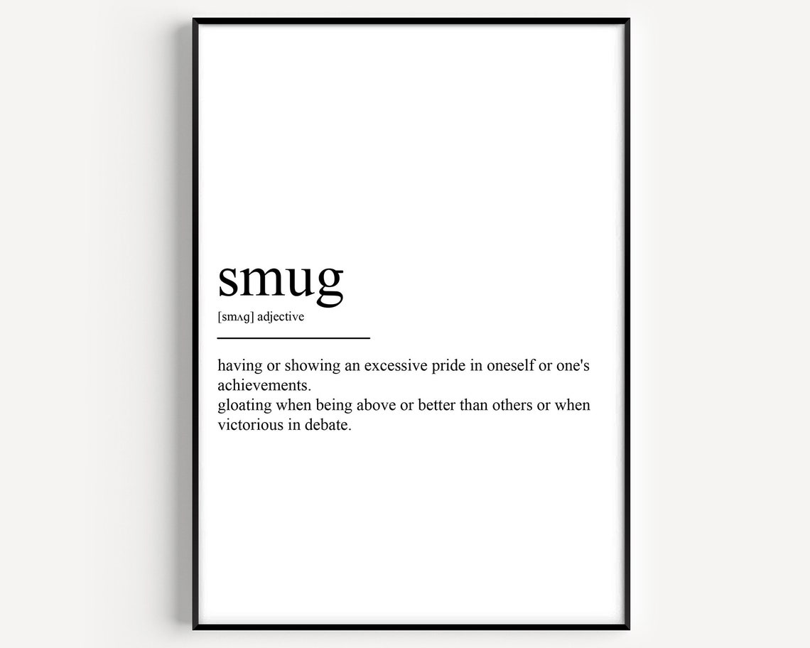 Smug Dictionary Definition Funny Minimalist Black White Word Poster