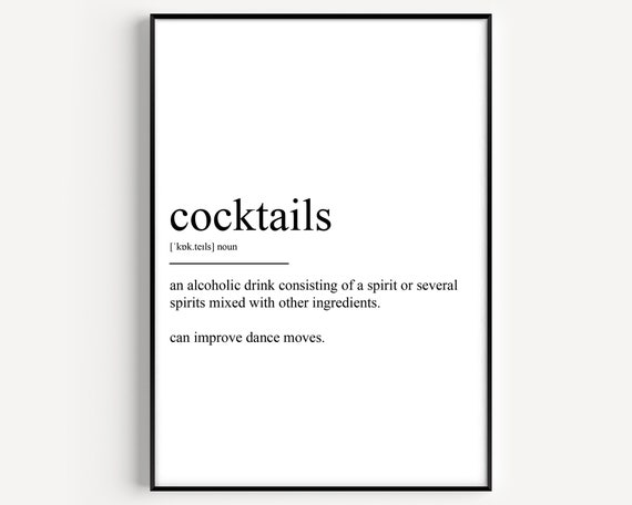 Cocktails Definition Art Print, Kitchen Bar Decor