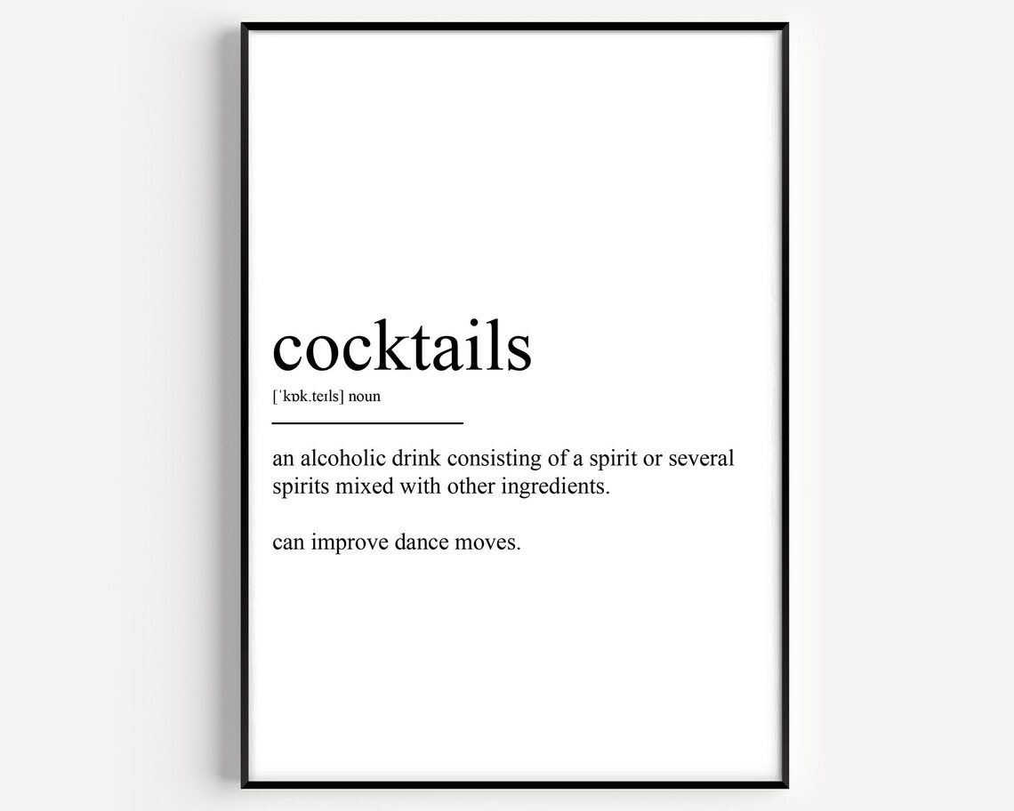 Cocktails Definition Art Print, Kitchen Bar Decor