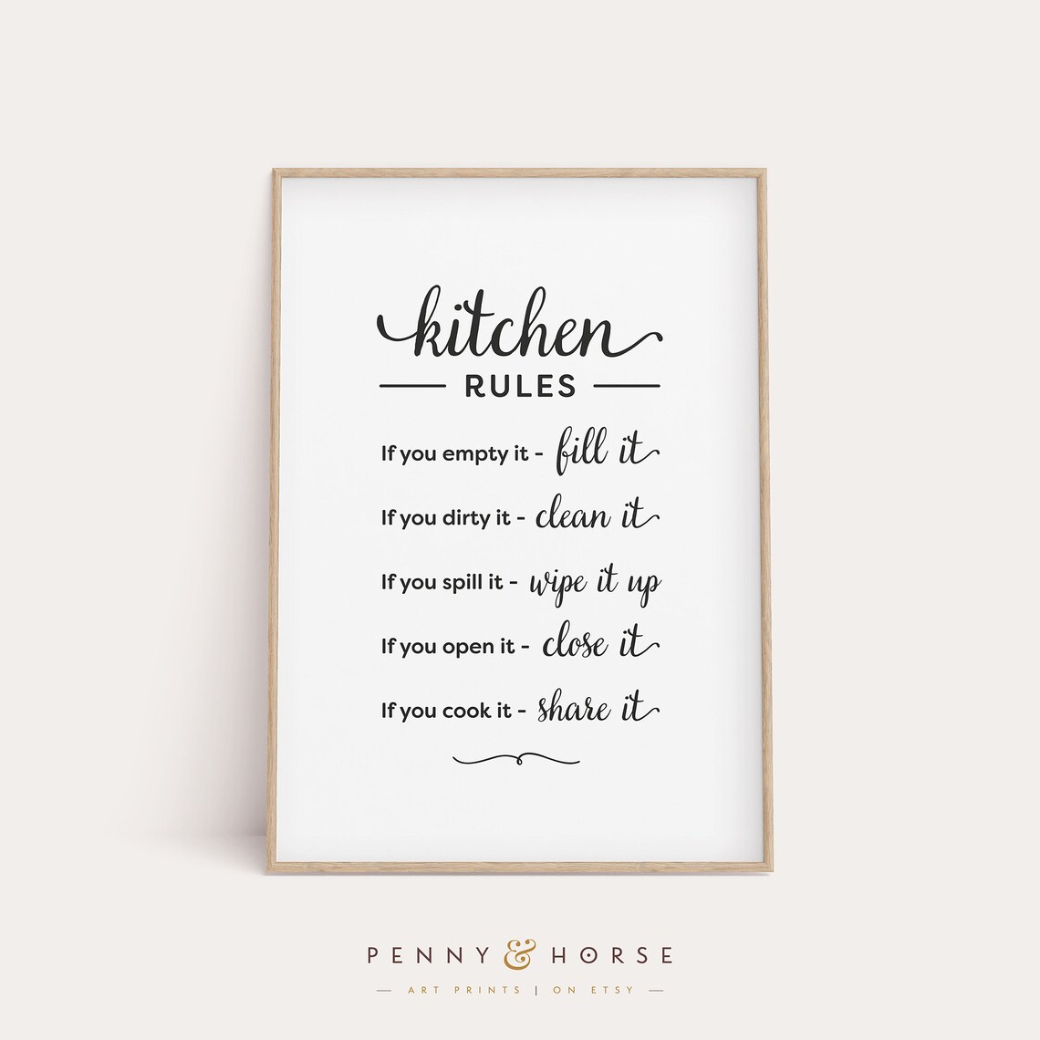 Kitchen Rules Sign Kitchen Wall Decor Art Print