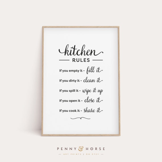 Kitchen Rules Sign Kitchen Wall Decor Art Print
