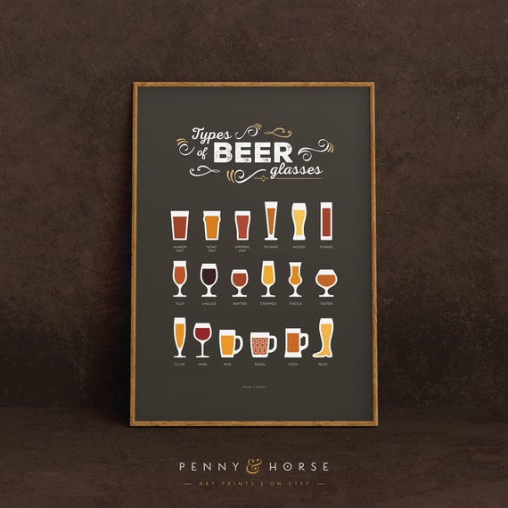 Beer Glasses Poster Types Of Beer Glasses Print Man Cave Art Bar Poster Beer Glasses Gift Beer Diagram Dorm Room Art Bedroom Decor
