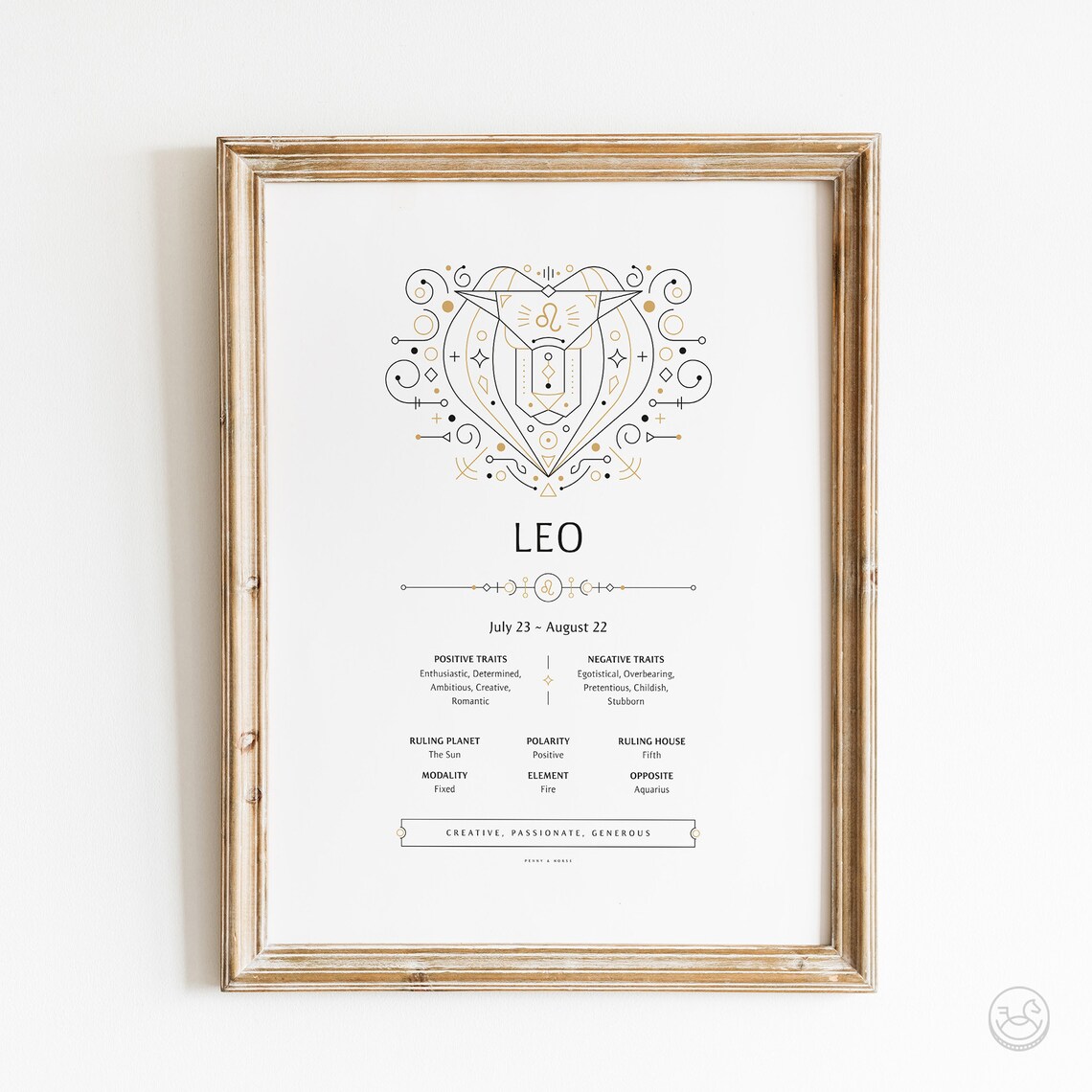 Leo Ornate Zodiac Poster Gold Art Nouveau Lion Astrology Wall Decor - Image 2