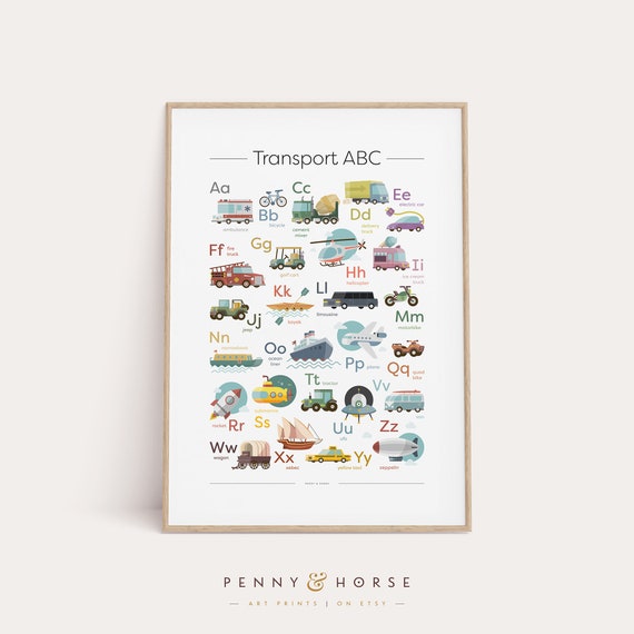 Transport Alphabet Print Alphabet Wall Art Vehicle Print Transport Poster Alphabet Playroom Wall Art Kids Nursery