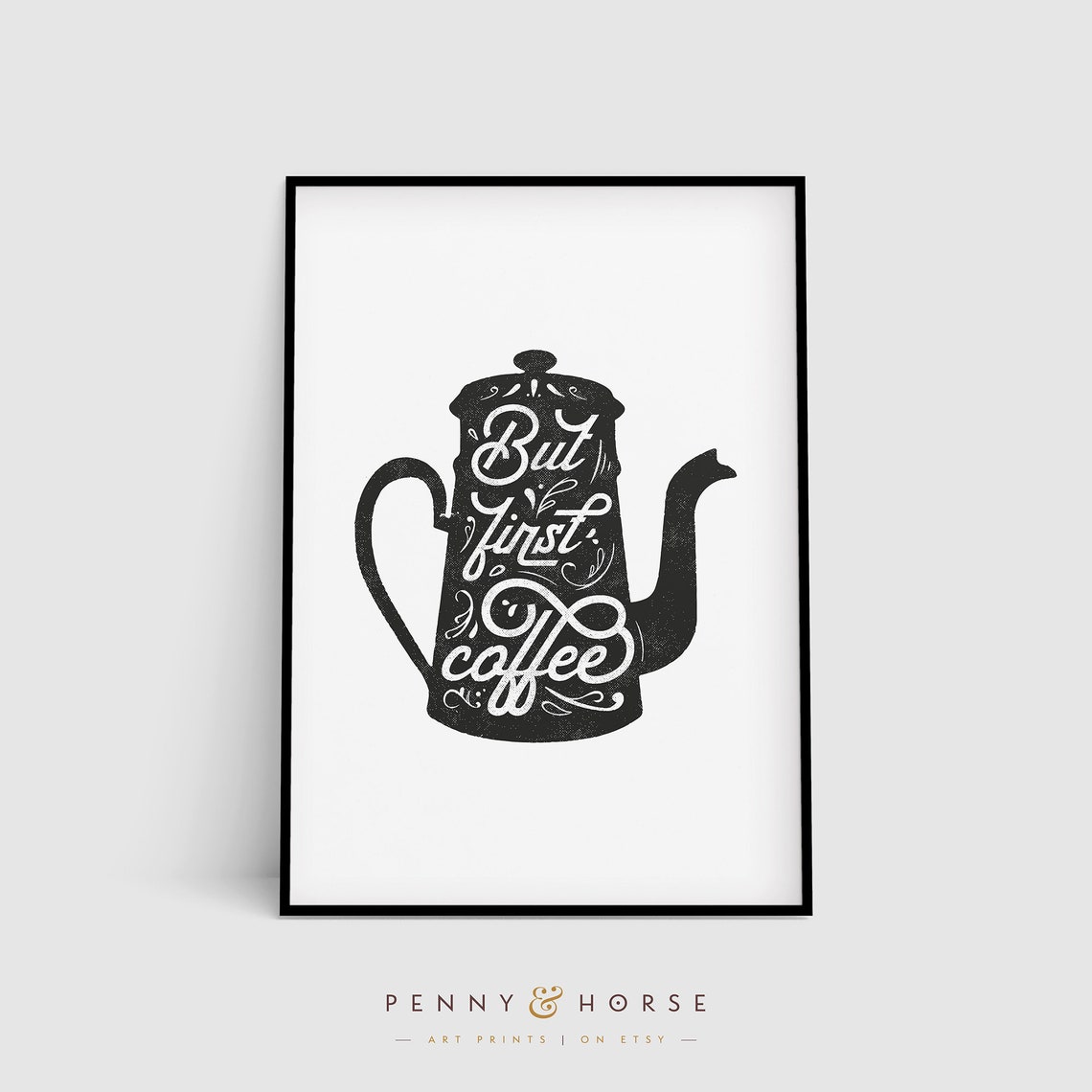 But First Coffee Vintage Enamel Pot Hand Lettered Kitchen Quote Poster - Image 4