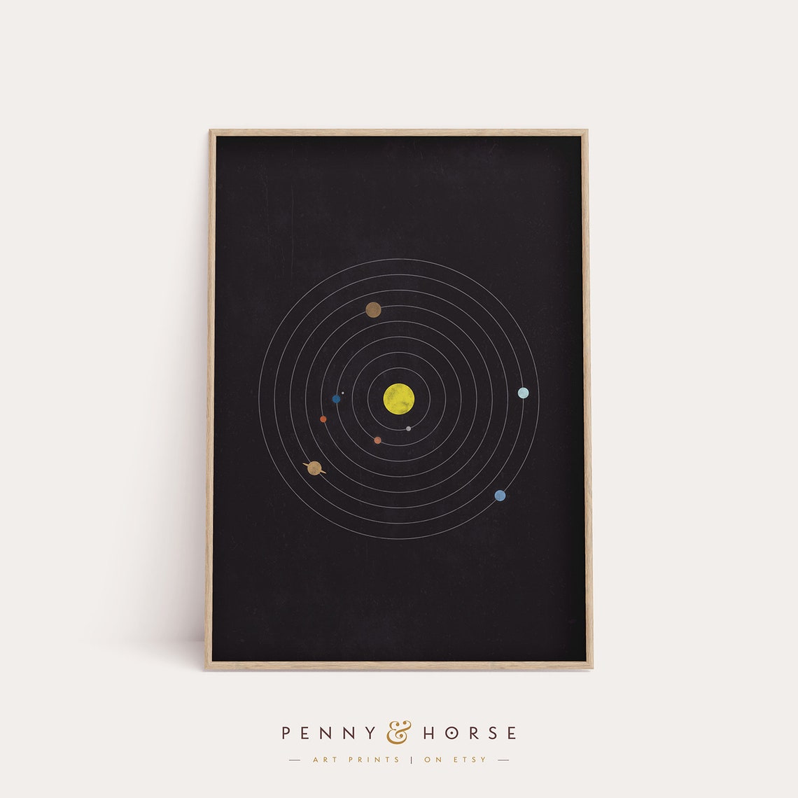 Black Minimalist Solar System Planet Orbits Vintage Graphic Poster
