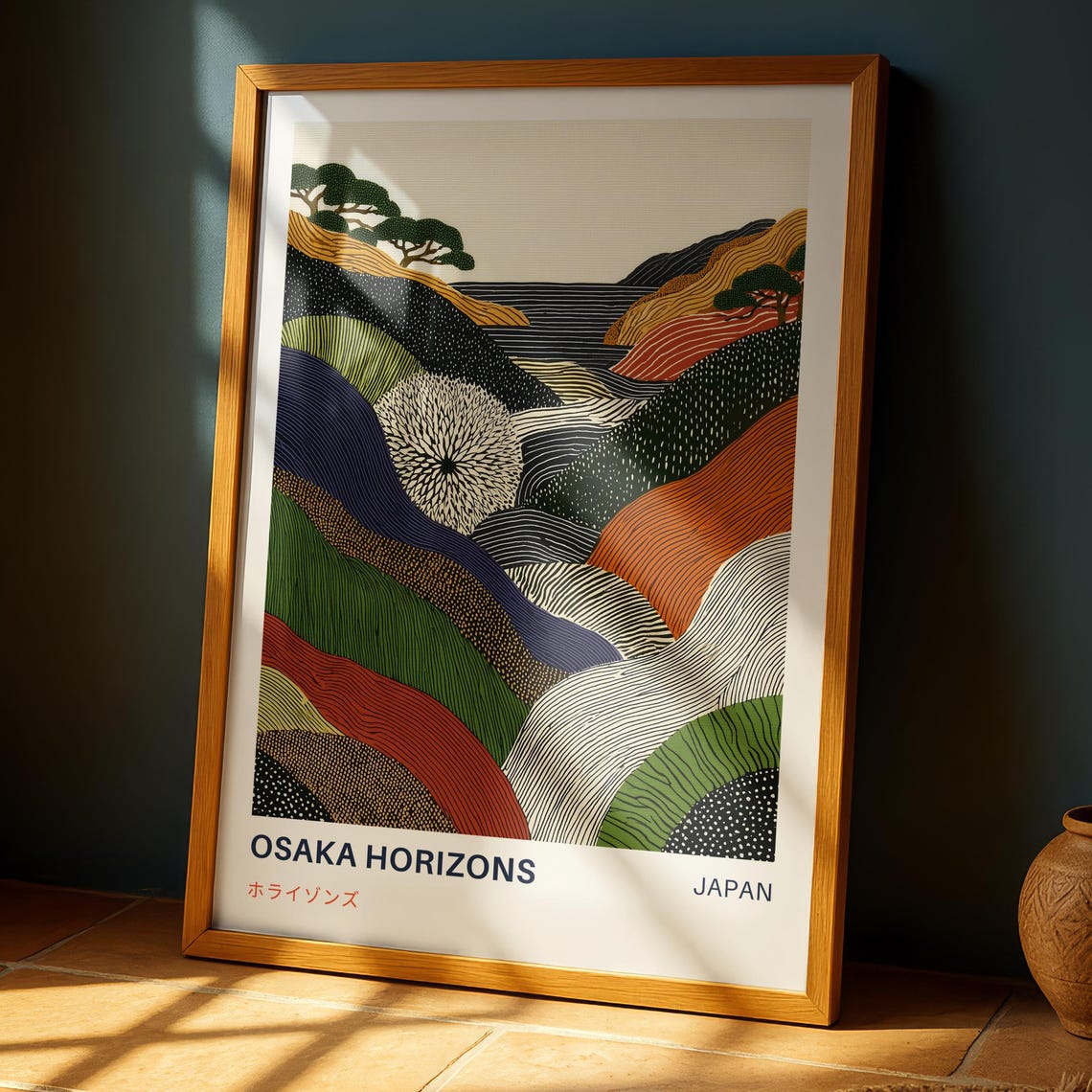 Osaka Horizons Japan Wavy Layered Hills Japanese Art Wall Poster