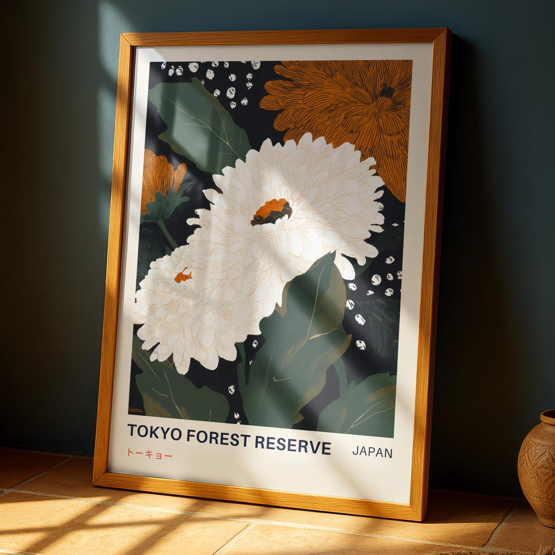 Tokyo Forest Reserve White Chrysanthemum Japanese Floral Poster