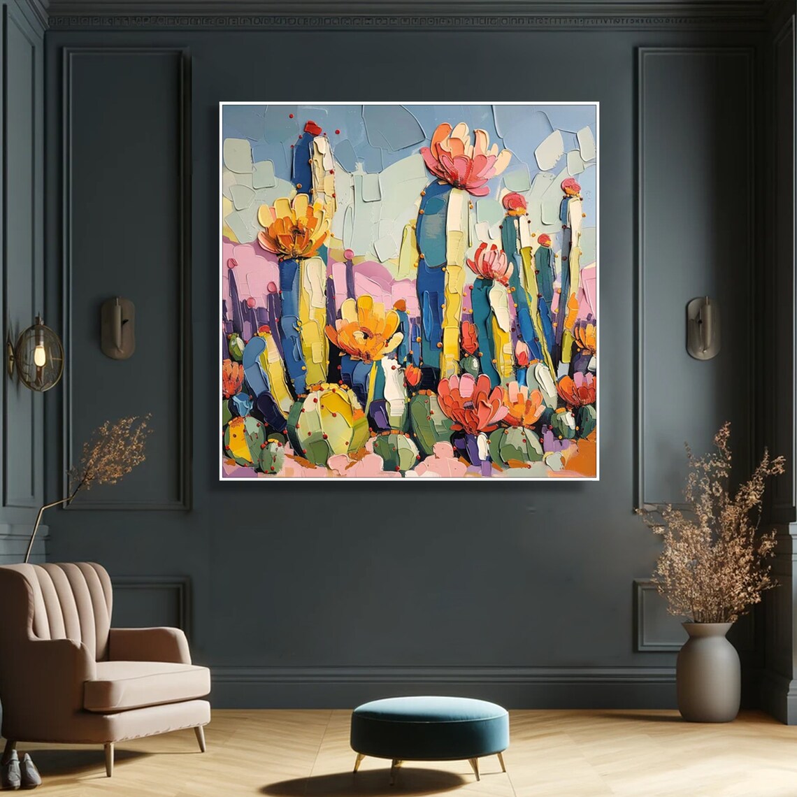 3D Textured Abstract Cactus Flower, Modern Art Print - Image 2