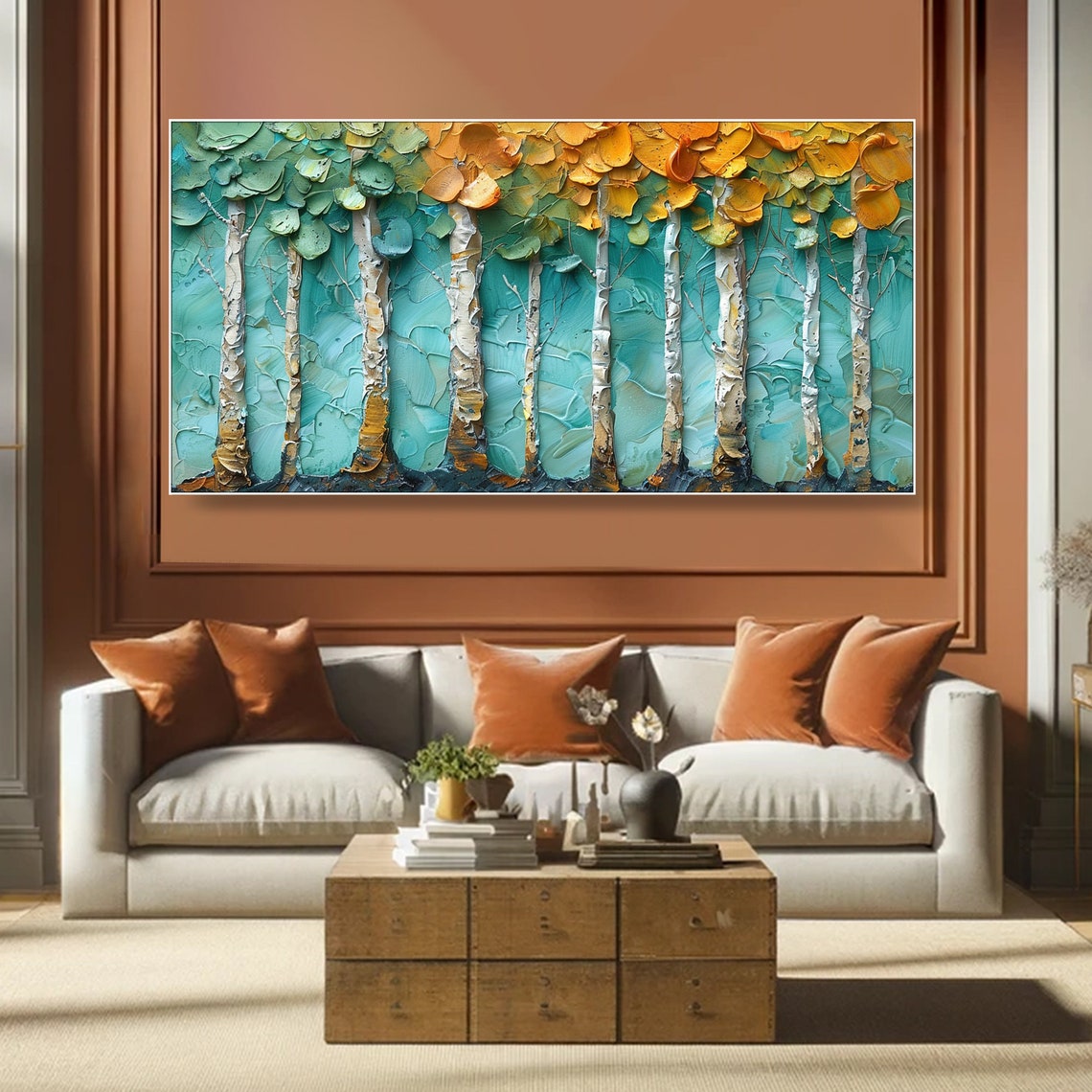 Birch Tree Forest White Trunks Gold Canopy Textured Nature Poster - Image 4