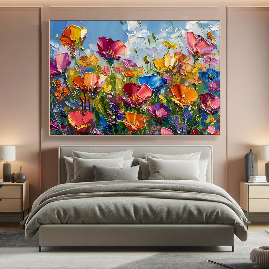 Colorful Meadow Floral Art Print, Vibrant Impasto - Image 5