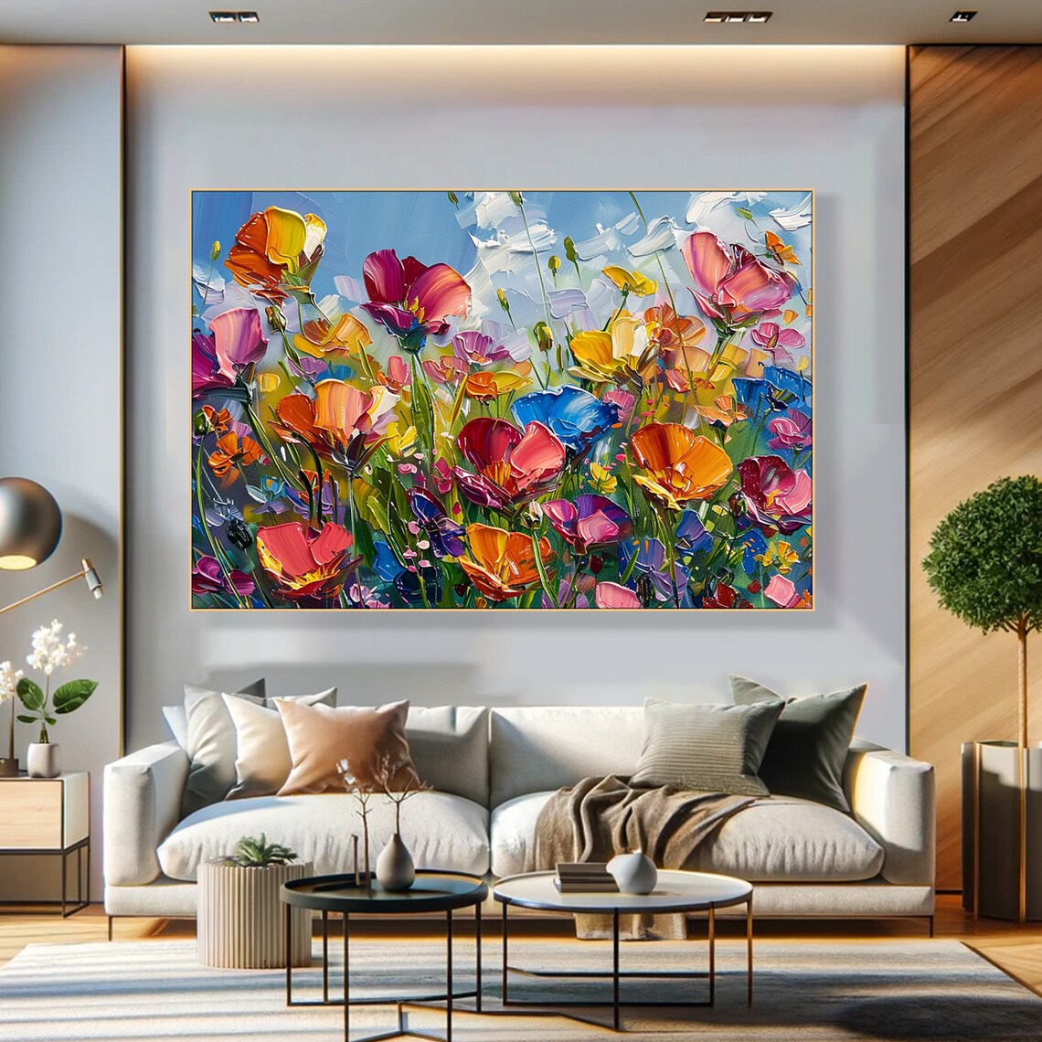 Colorful Meadow Floral Art Print, Vibrant Impasto - Image 3