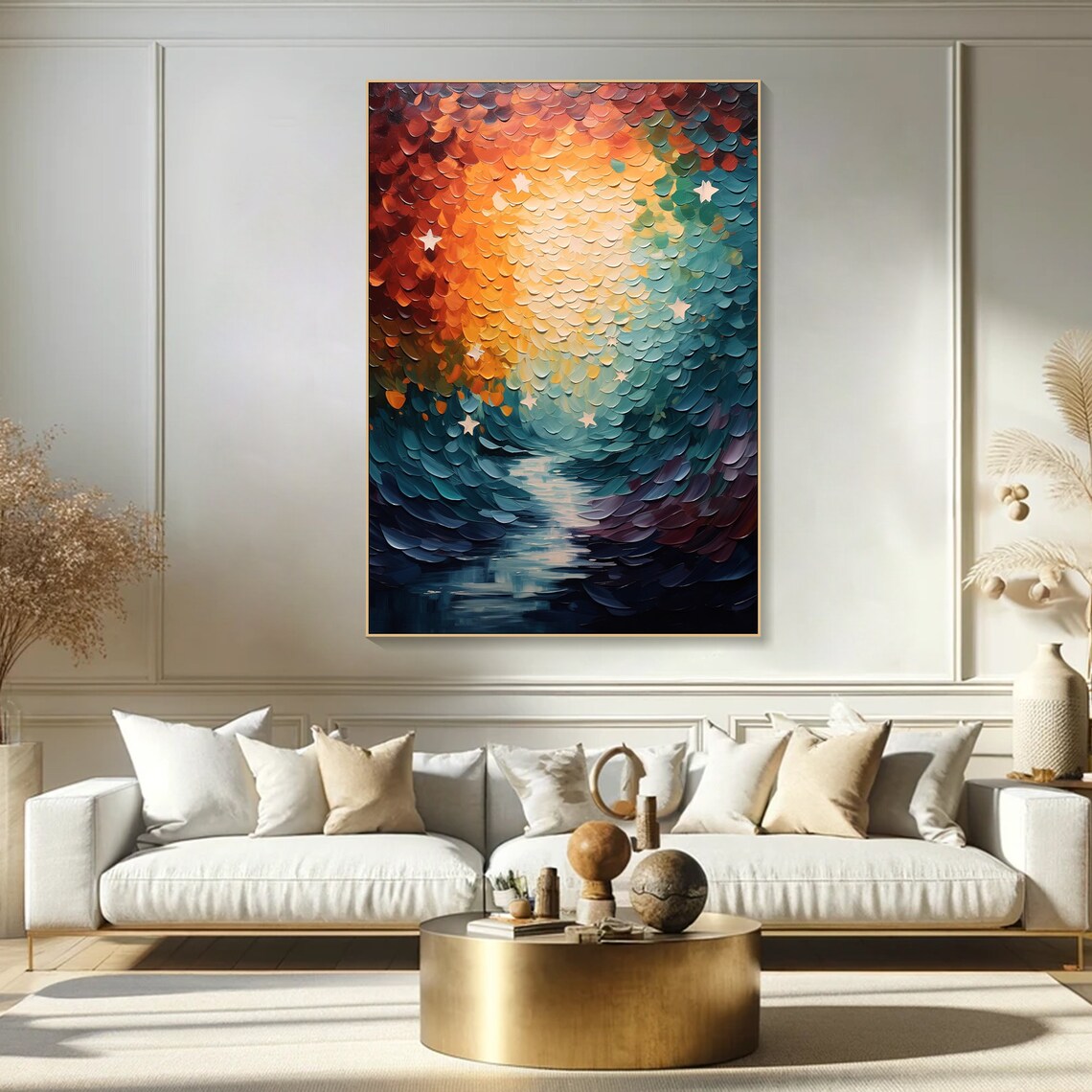 Original Starry Painting On Colorful Palette Knife Painting Designer Art Choice Inspirational Center Art Piece Living Room Art - Image 2