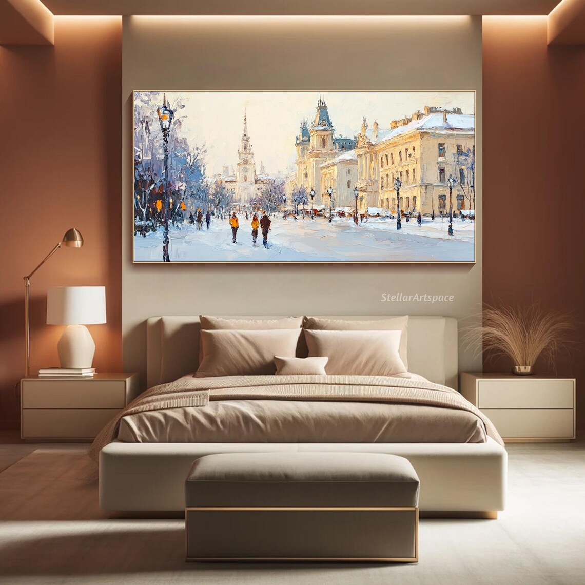 Snowy European Old Town Street Winter Cityscape Painting Art Poster - Image 4