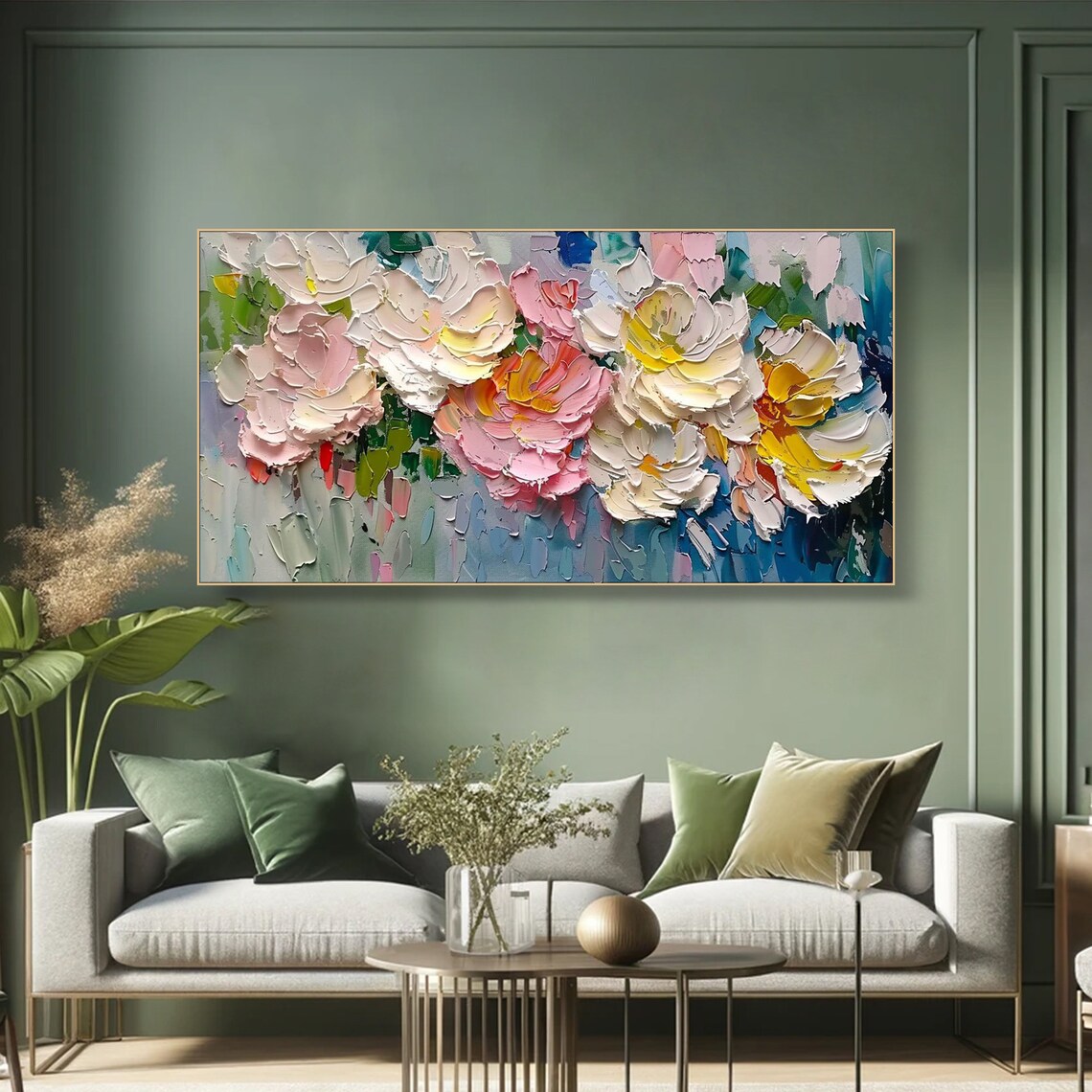 Pastel Peony Blossoms Pink White Yellow Soft Impasto Floral Poster - Image 2