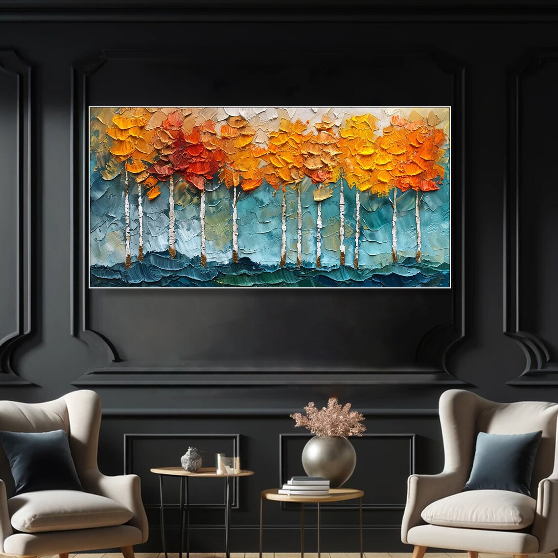 Autumn Forest Oil Painting, Abstract Tree Landscape - Image 3