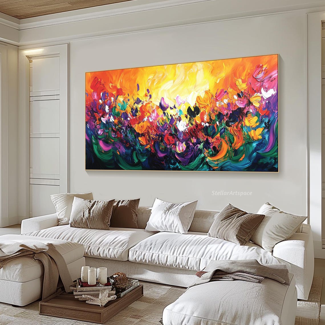 Fiery Flower Bloom Explosion Orange Red Pink Impasto Art Print - Image 2