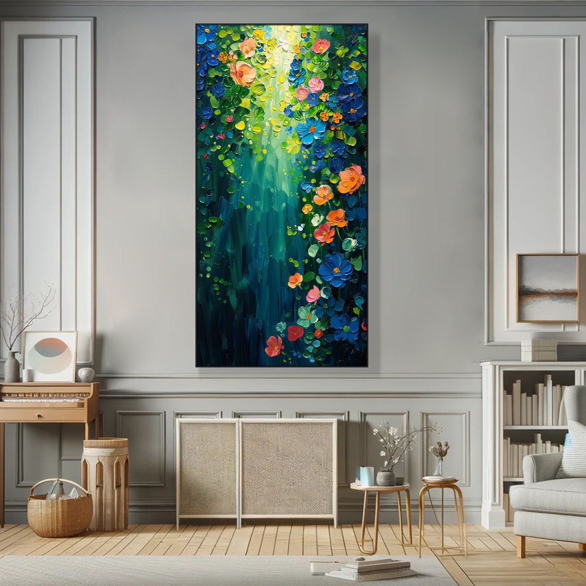 Enchanted Garden Painting Luminous Floral Art Modern Home Decor Vivid Flower Painting Living Room Wall Art Blossom Art Piece - Image 3