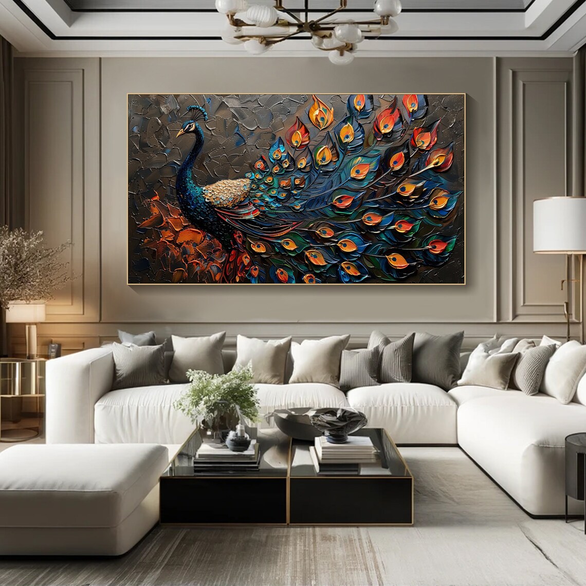 3D Peacock Oil Painting, Modern Bird Wall Art Print - Image 3