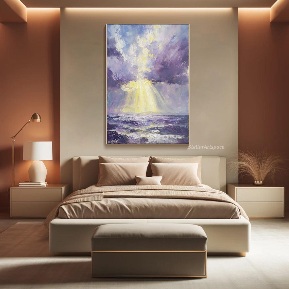 Purple Ocean Sunbeam Through Storm Clouds Textured Seascape Poster - Image 5