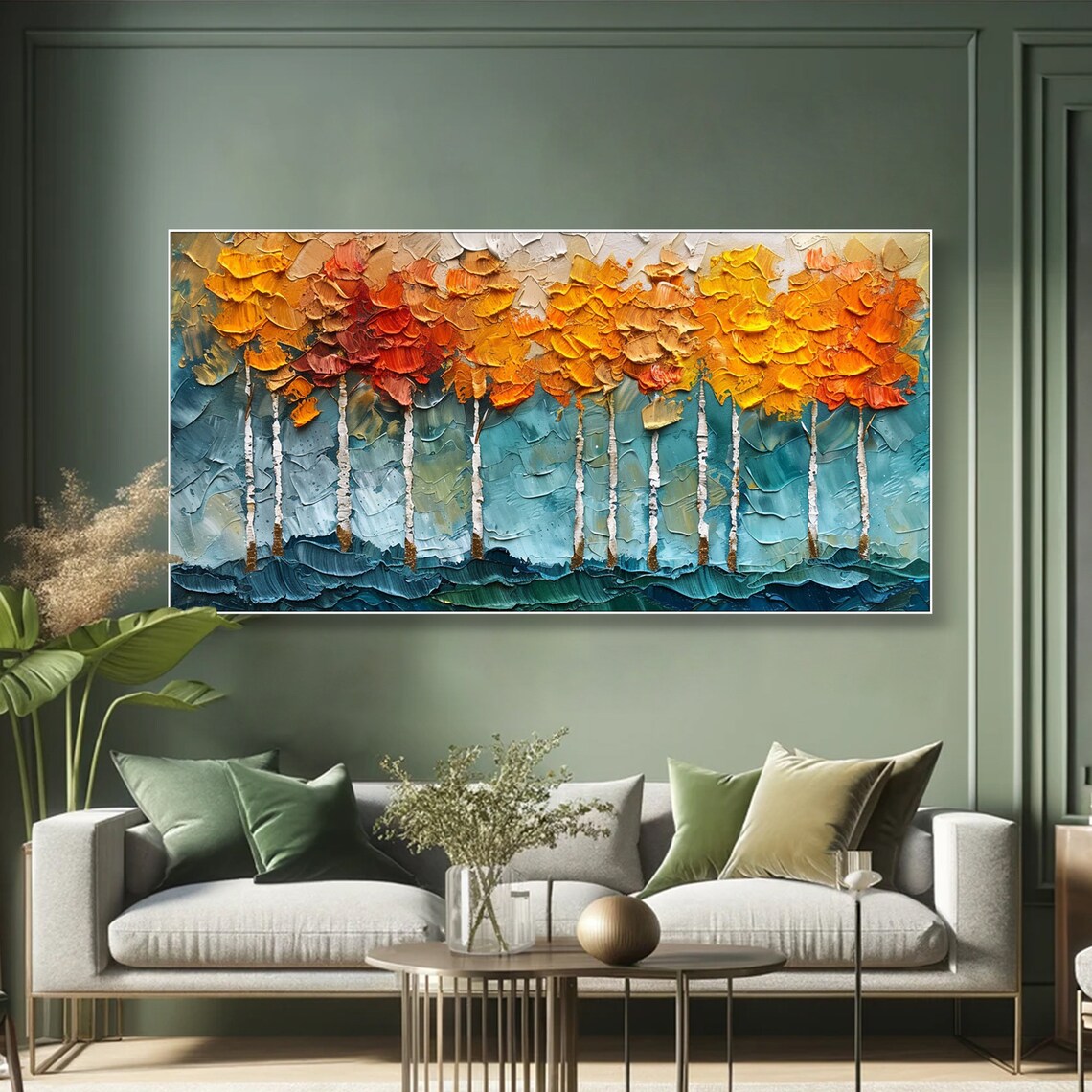 Autumn Forest Oil Painting, Abstract Tree Landscape - Image 5
