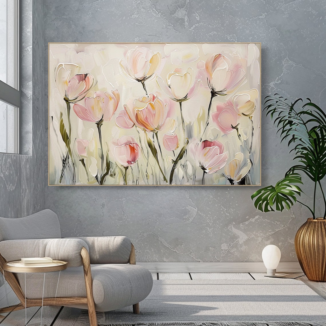Blush Pink Tulips Soft Pastel Floral Impasto Elegant Art Poster - Image 6
