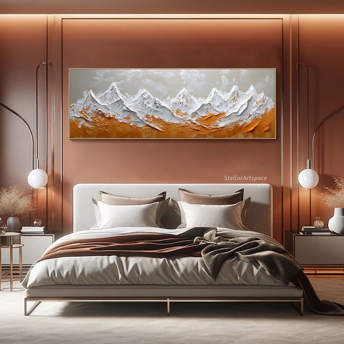 White Ochre Textured Mountain Range Minimalist Abstract Poster - Image 2