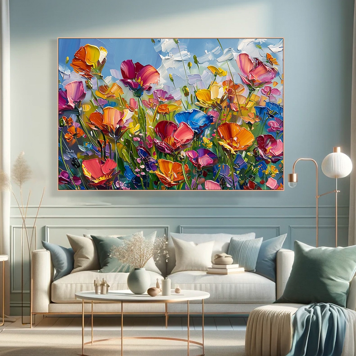Colorful Meadow Floral Art Print, Vibrant Impasto - Image 4