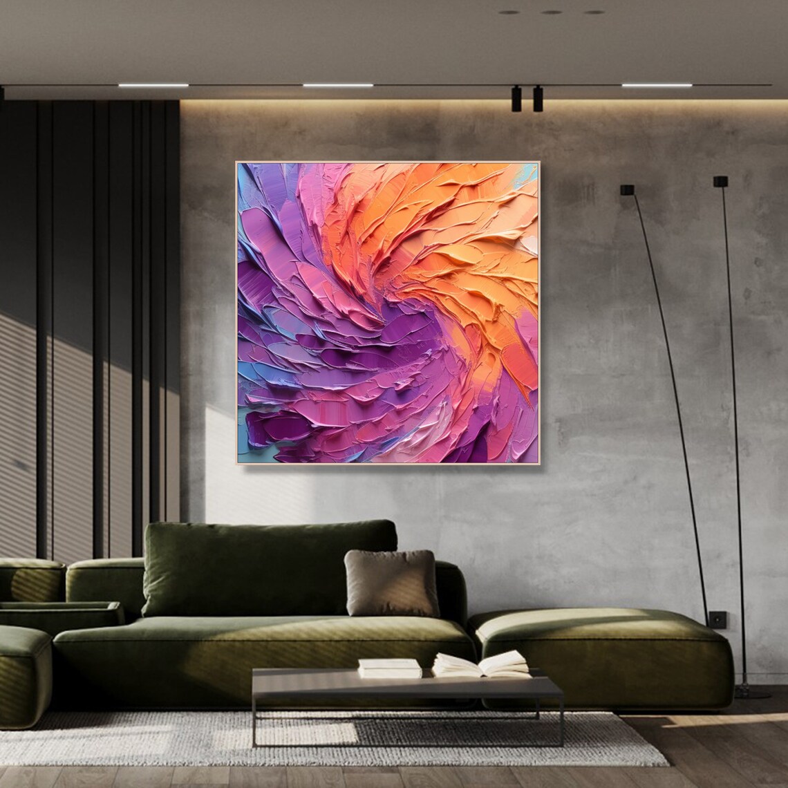 Purple Orange Petal Swirl Abstract Textured Impasto Floral Poster - Image 3