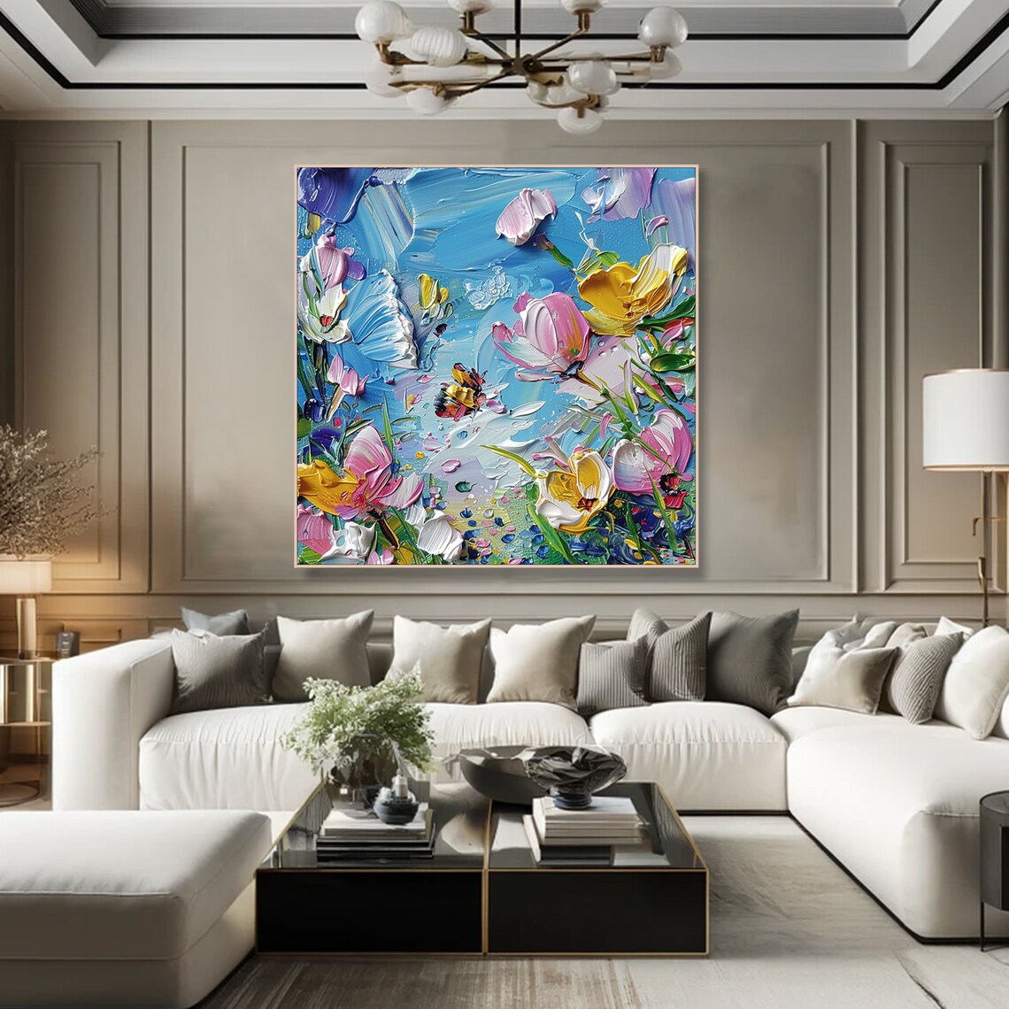 Colorful Blossom Butterfly Garden Impasto Oil Painting Floral Poster - Image 3